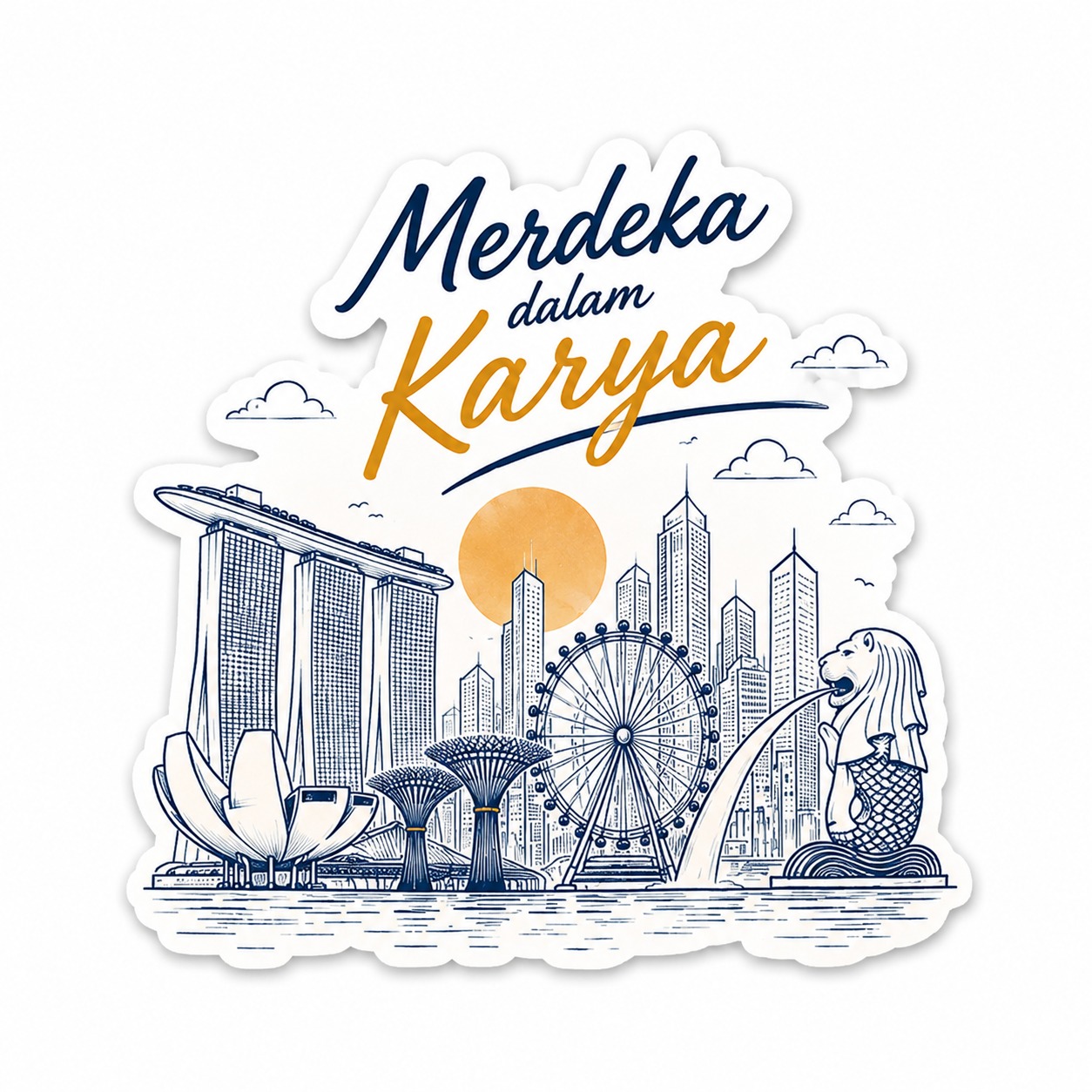 Sticker pack die-cut Merdeka dalam Karya bertema landmark Singapura